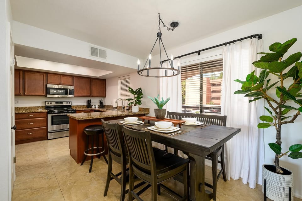 Dinning room table over looks the kitchen