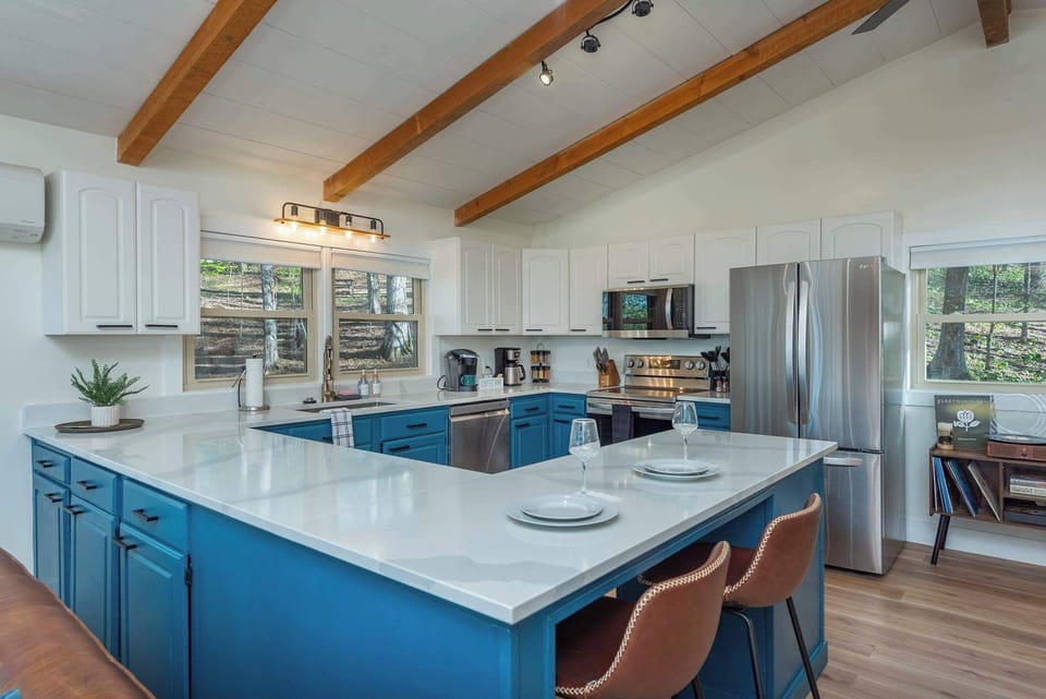Large island and seating area with stools