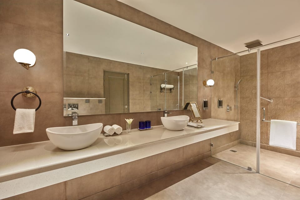 Premium Suite (with Balcony) | Bathroom | Shower, rainfall showerhead, hair dryer, towels