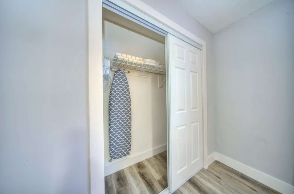 Closet with ironing essentials