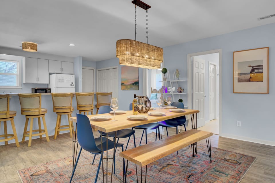 Soft glow illuminating the dining area.