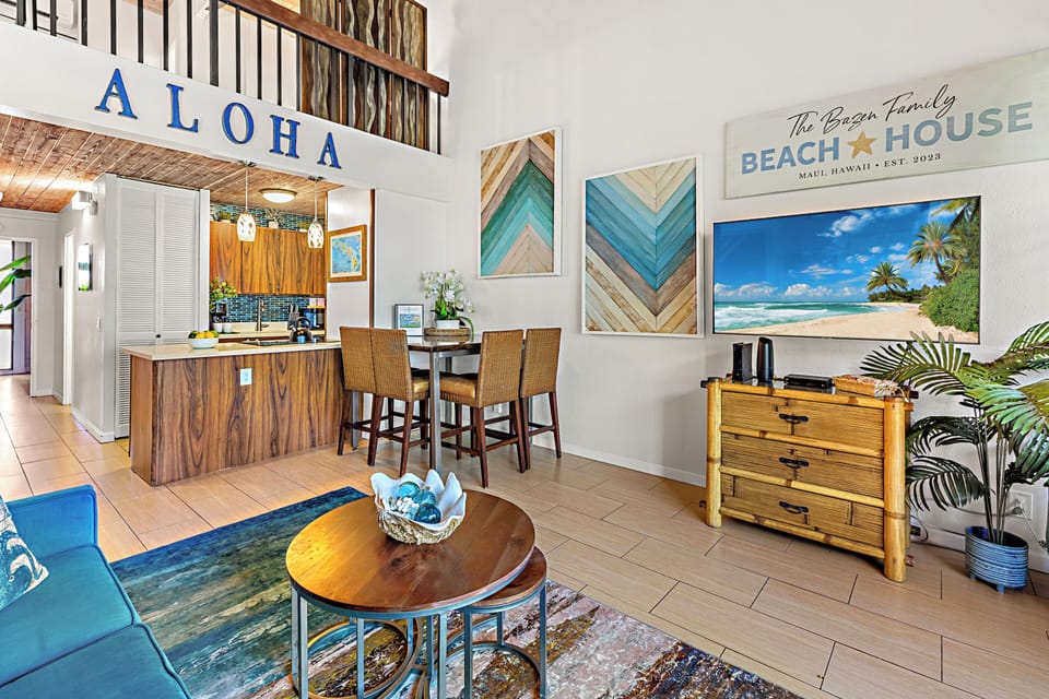 Cool blue and brown tones to create an inviting atmosphere