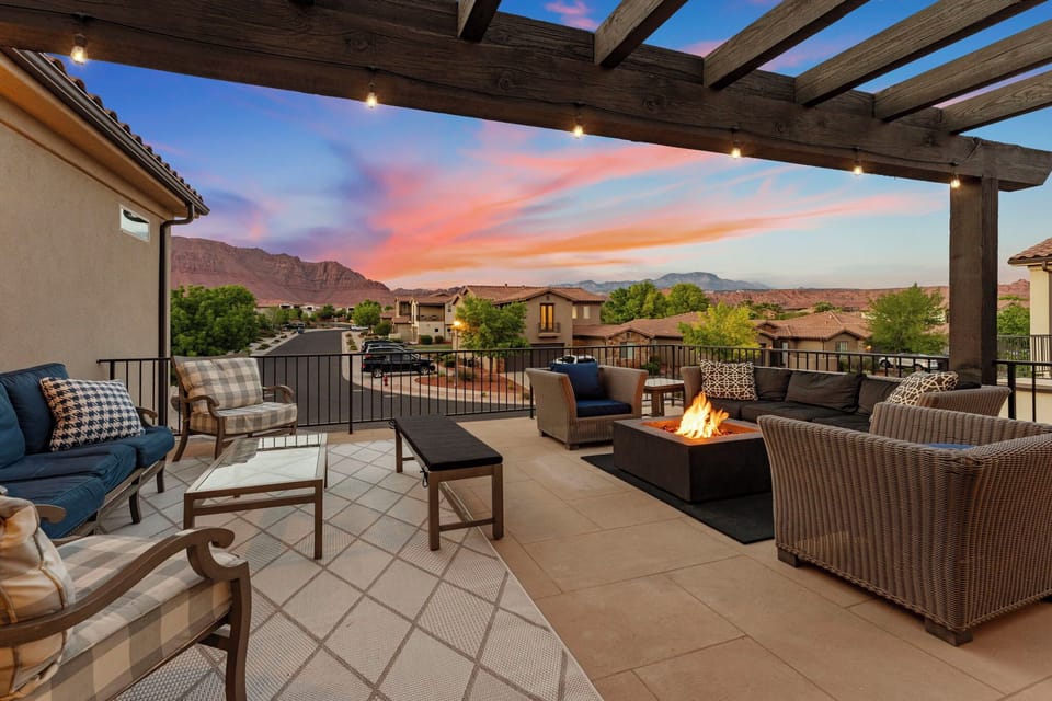 Deck at Sunset With Views of Snow Canyon