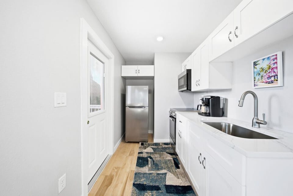 Fridge, freezer, microwave, Keurig, & drip-coffee