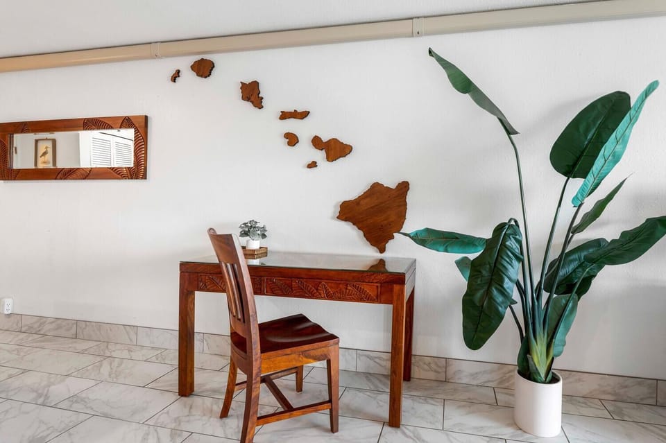 Dedicated workspace offers a quiet spot to stay connected when needed.