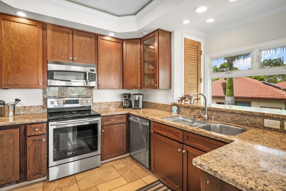 Beautifully stocked kitchen to prepare meals together.