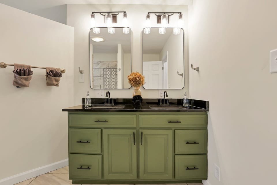 First floor full bathroom. Walk-in shower, private toilet room, shared by BR#1&2