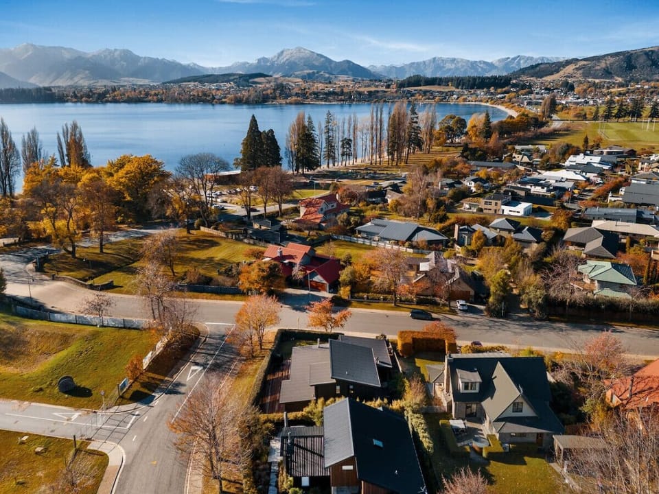 Aerial shot and close to lake