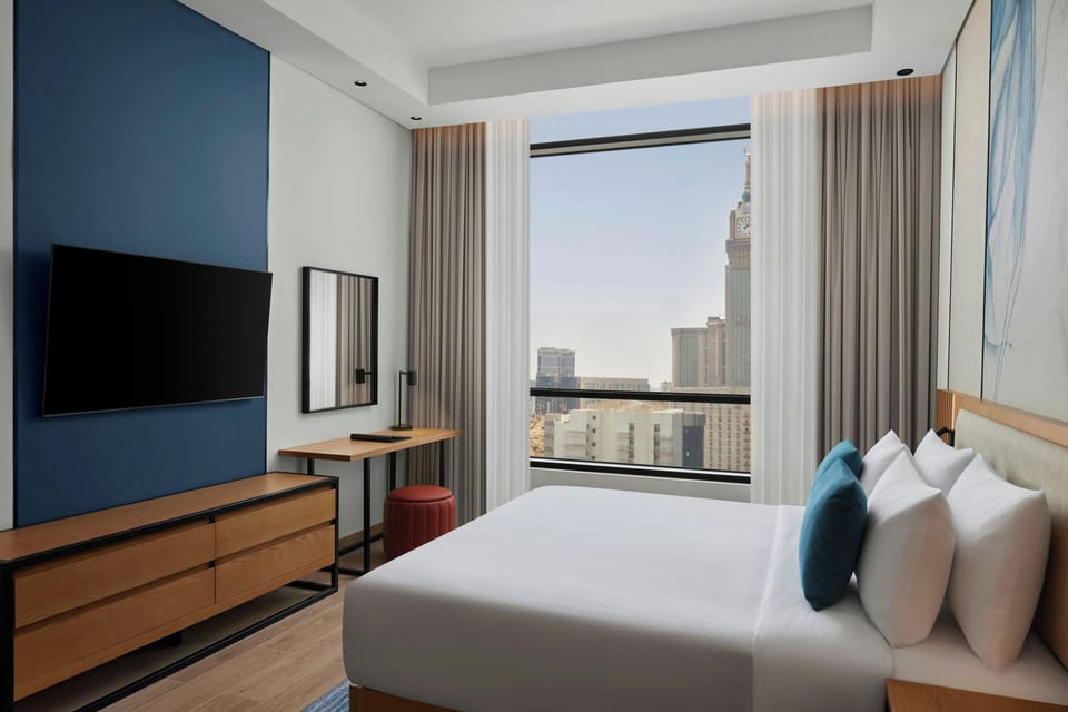 Minibar, desk, laptop workspace, soundproofing