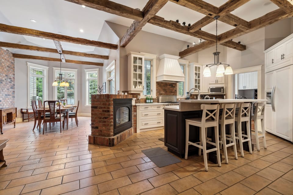 two way gas fireplace in kitchen