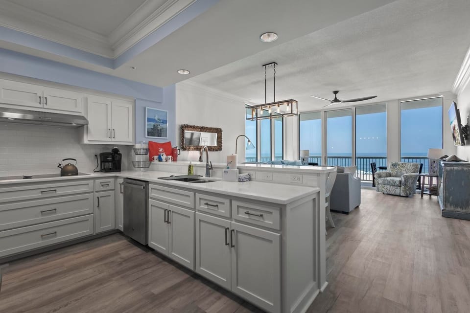Kitchen overlooking the living area