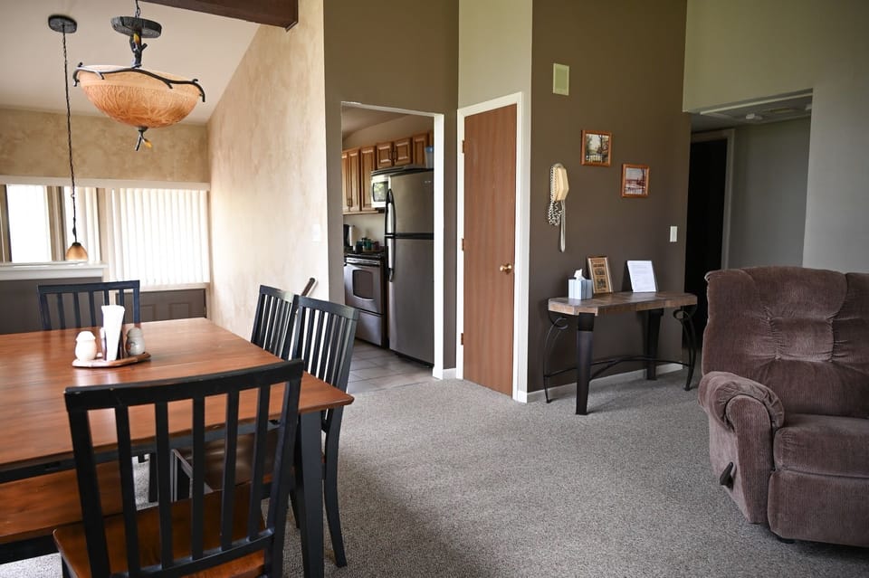 Dining area looking into kitchen