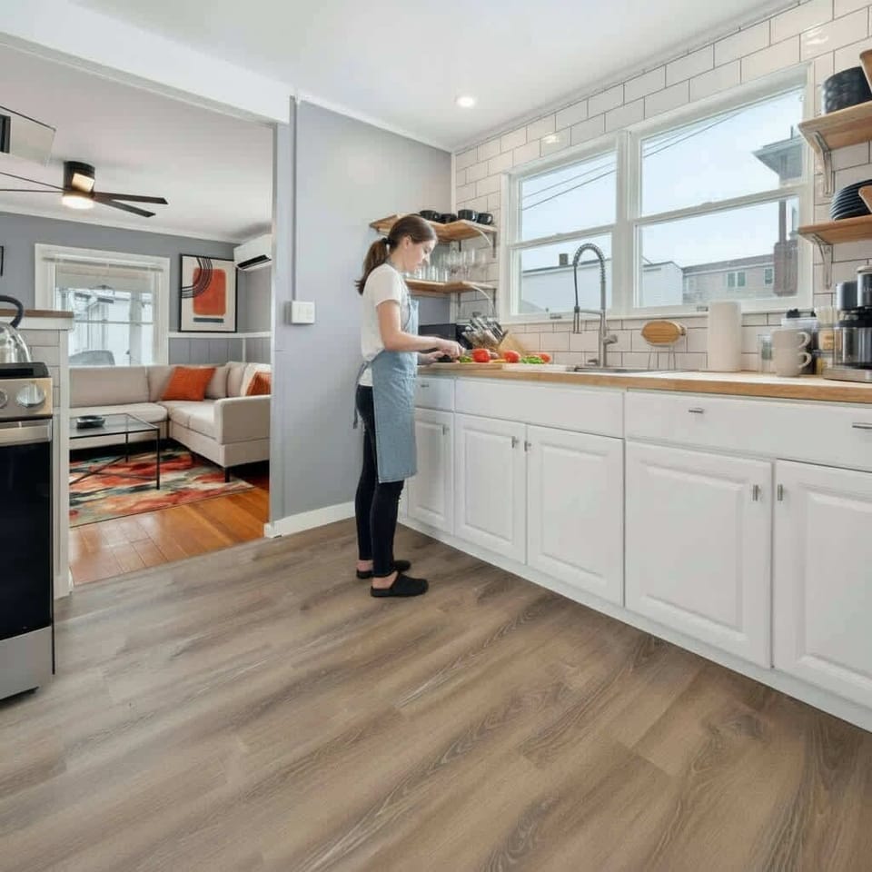 Prepare a meal in a full kitchen with coffee maker and microwave.