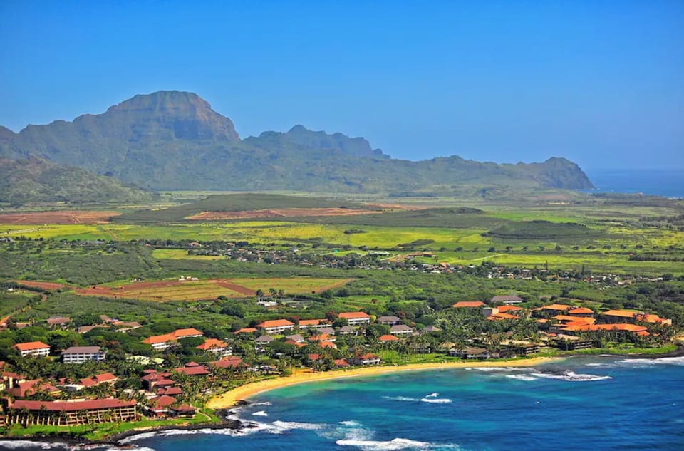 Arial view of Kiahuna Plantation and Poipu Beach
