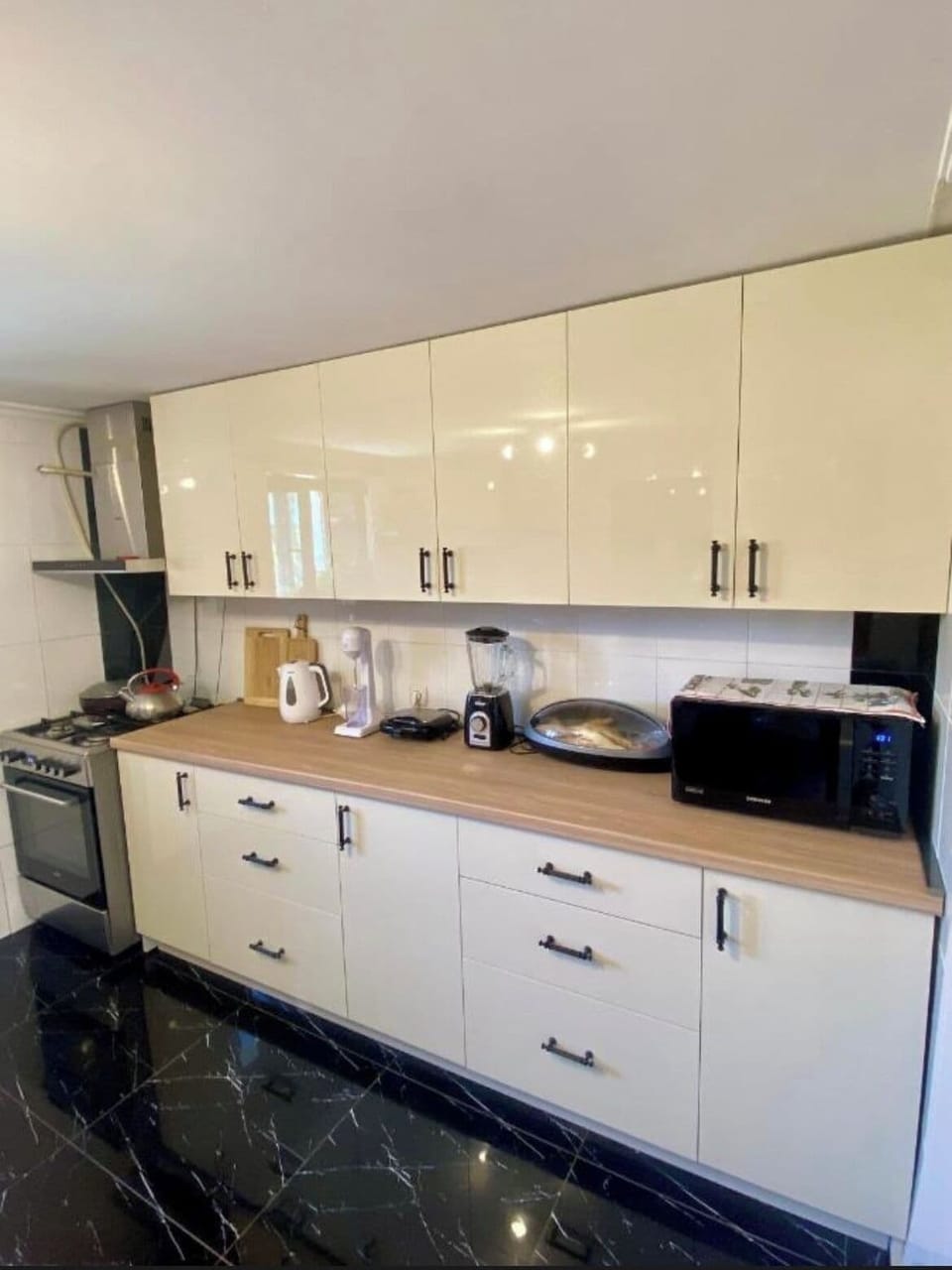 Full-size fridge, microwave, oven, stovetop