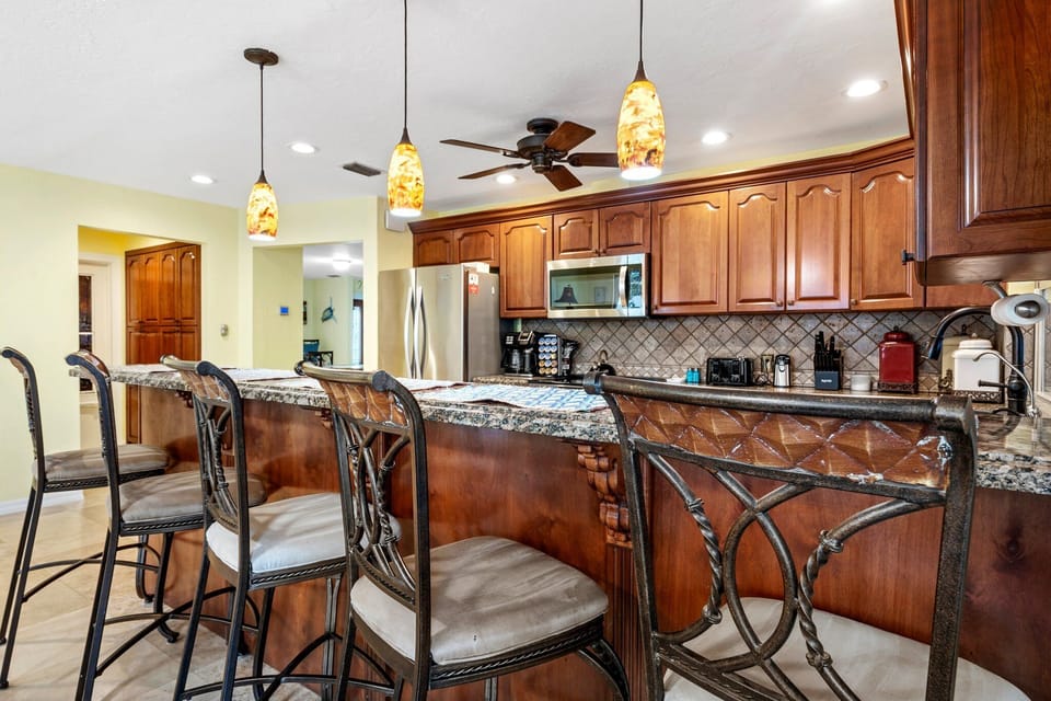 Kitchen island, showcasing its sleek countertops and ample space