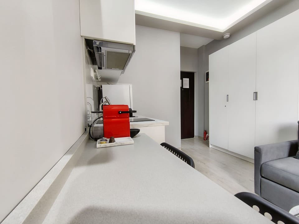 Living area and kitchen