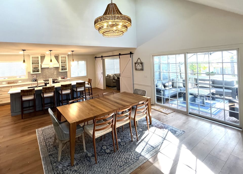 Plenty of dining/seating options, including the deck!