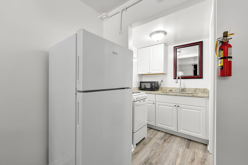 Deluxe Studio, 1 King Bed, Kitchenette | Private kitchenette | Full-size fridge, microwave, oven, stovetop