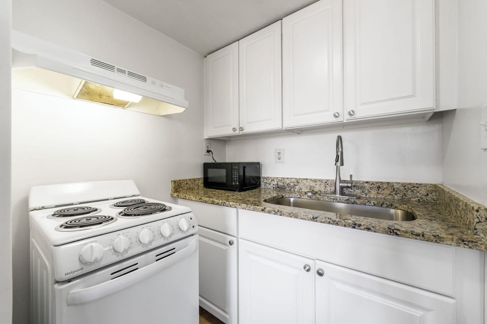 Full-size fridge, microwave, oven, stovetop
