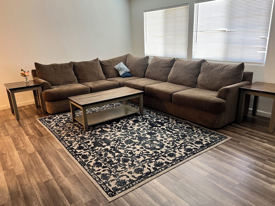 living room with oversized sectional