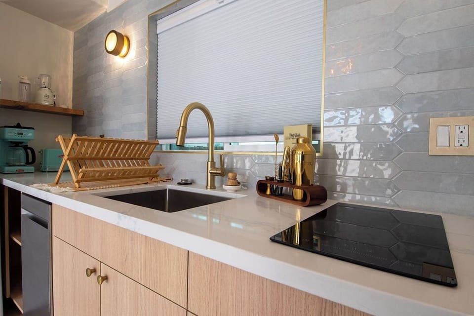 Serene Queen Hideaway with Sauna | Private kitchen | Full-size fridge, microwave, stovetop, dishwasher