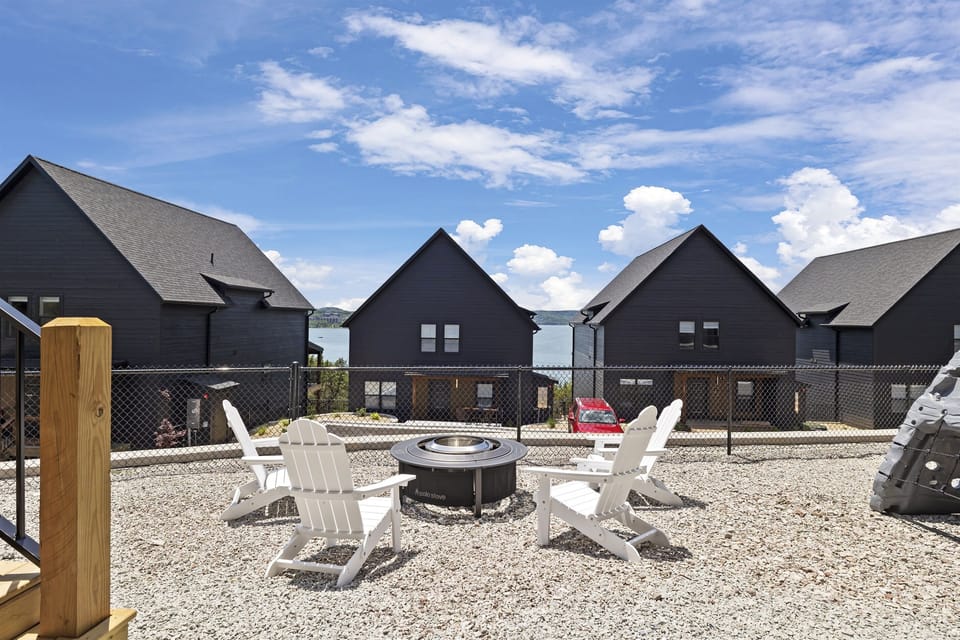 Garden Level: Fire pit w/ lake views