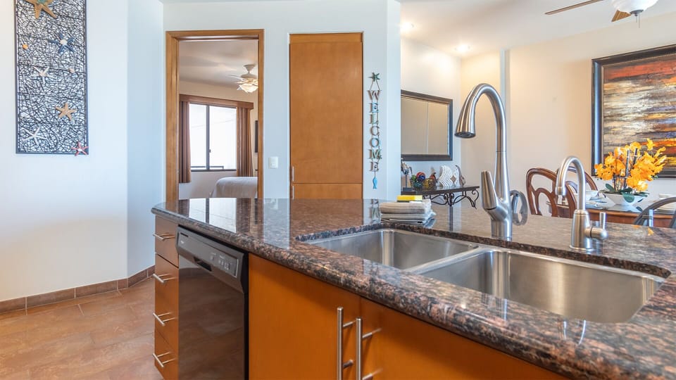 Dark granite accents the units color scheme.