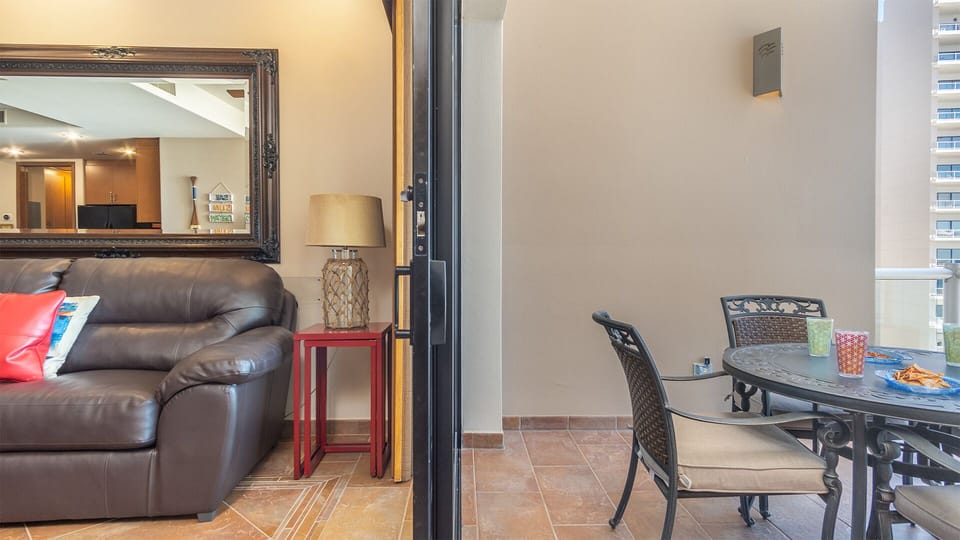 Access is easy to the balcony via sliding glass doors.