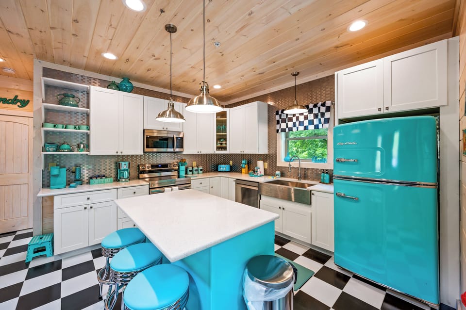Unique and colorful fully equipped kitchen