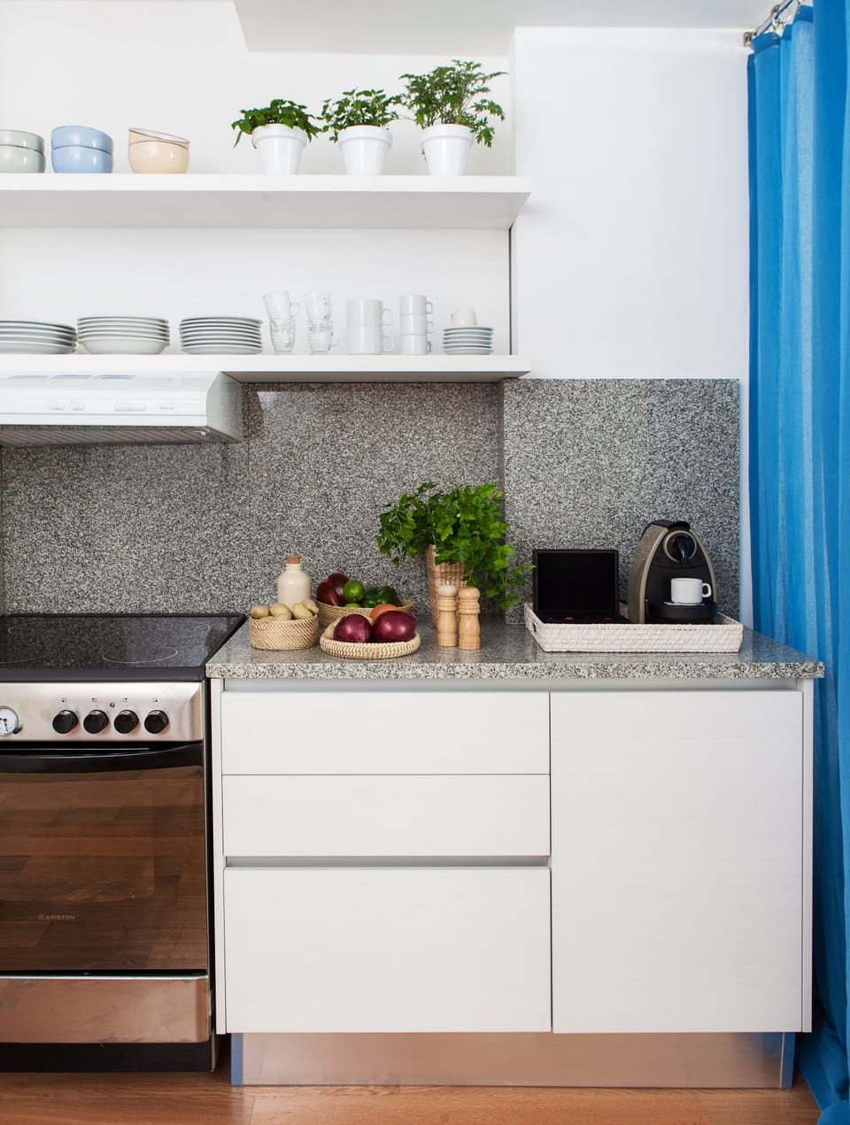 Fridge, microwave, oven, coffee/tea maker