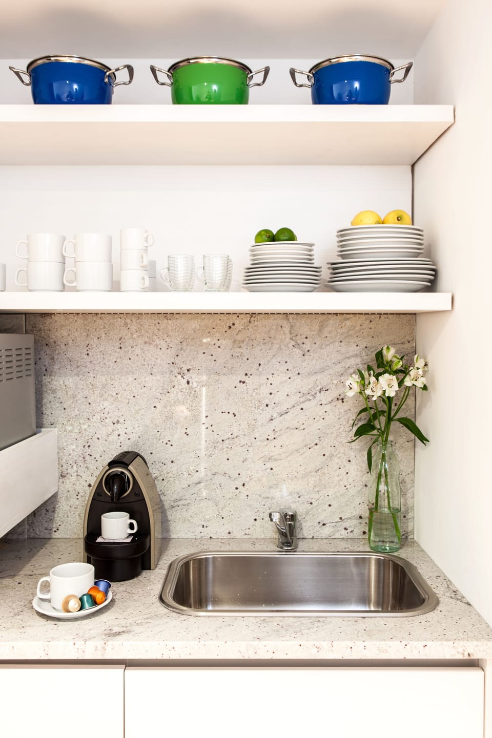 Fridge, microwave, oven, coffee/tea maker
