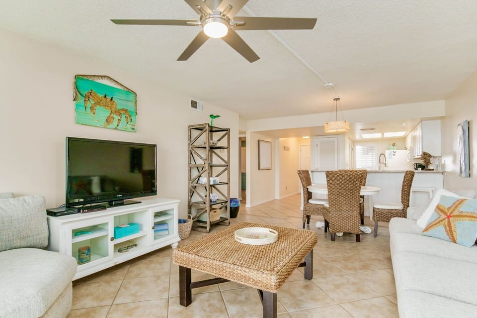 Spacious living room with smart TV at Wind Drift Orange Beach dual-waterfront vacation rental
