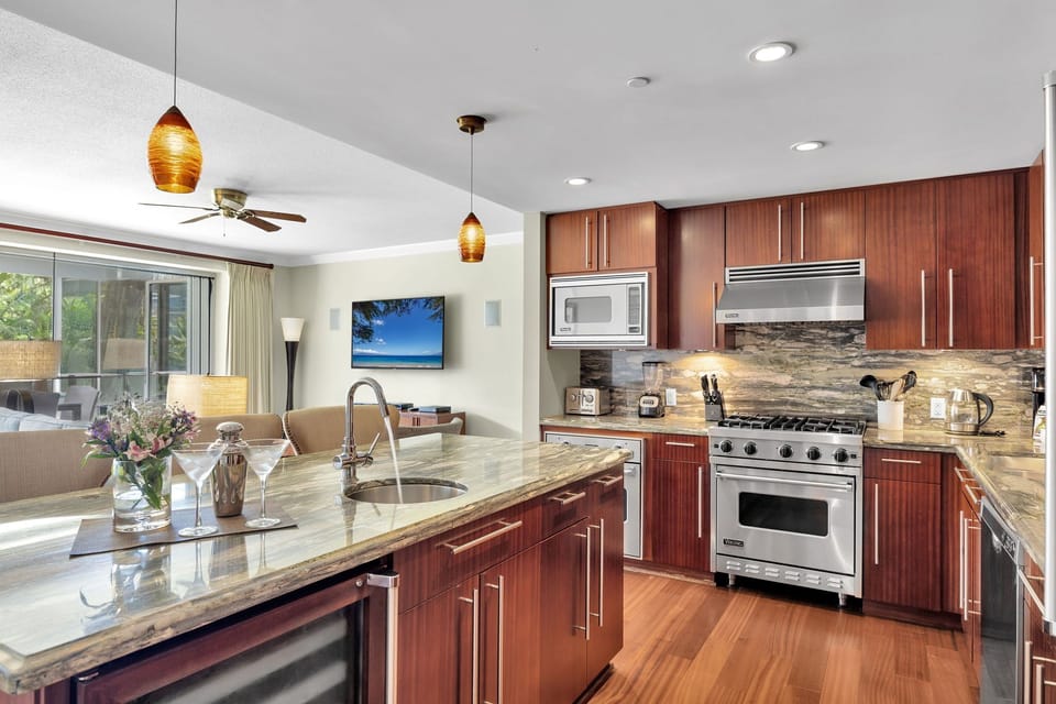 Fully equipped kitchen with stainless steel appliances