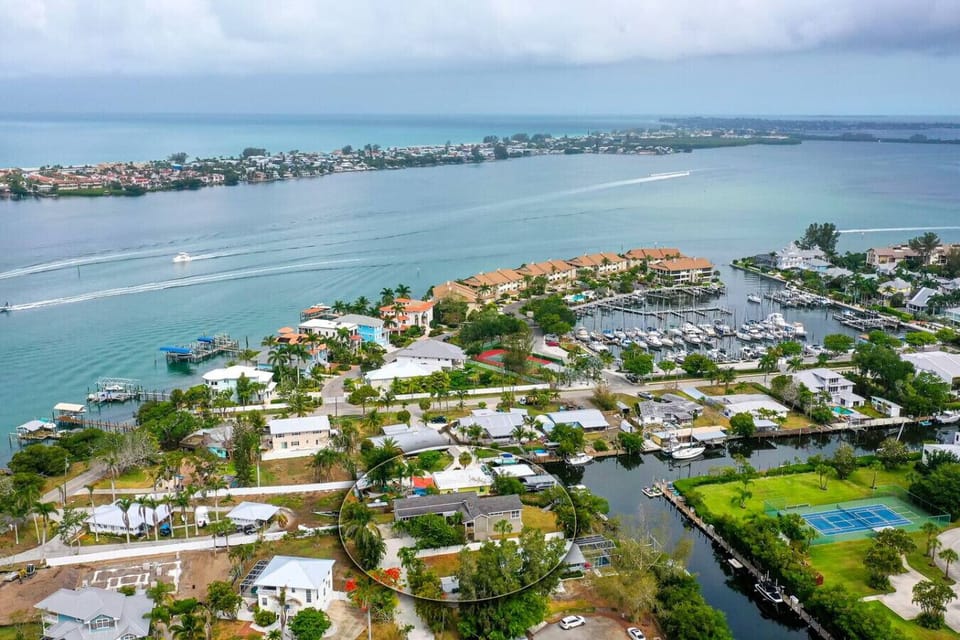 aerial view from top showing water views