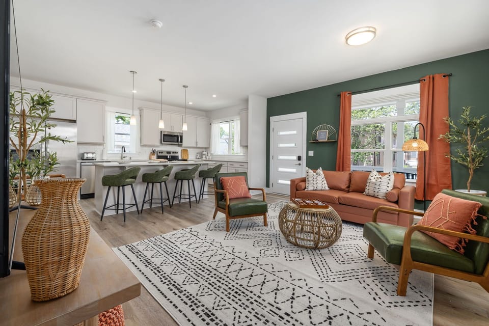 Open floor concept featuring living room and kitchen