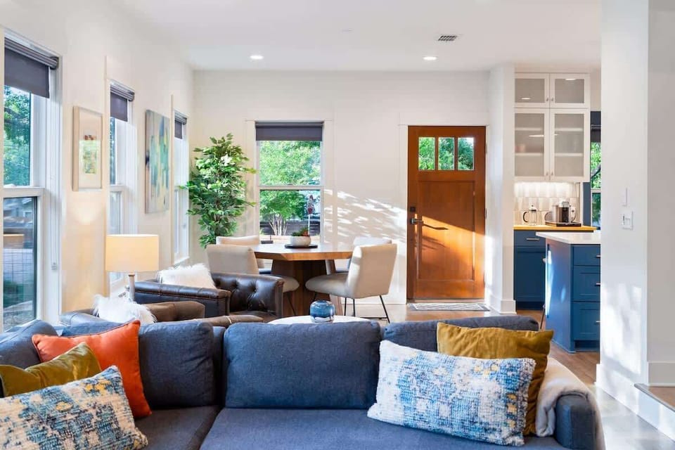 What you'll see upon entering the home: Dining area, Kitchen and Living room!
