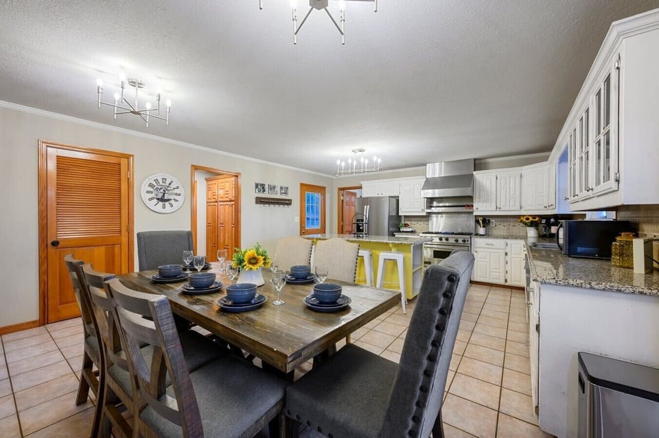 Kitchen and dining area connected to the main living space.
