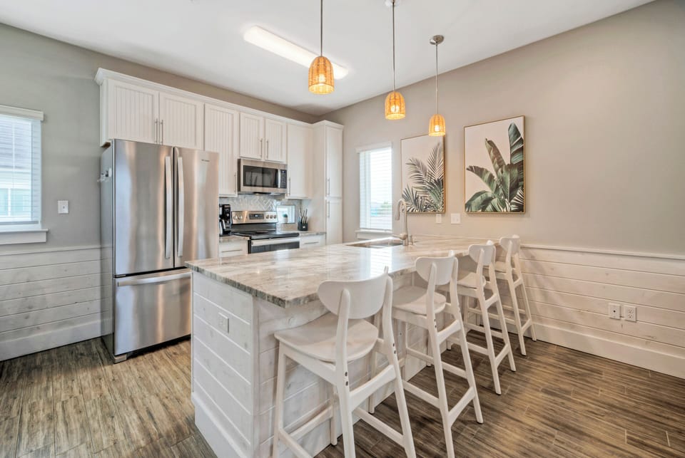 Additional seating at the kitchen counter.