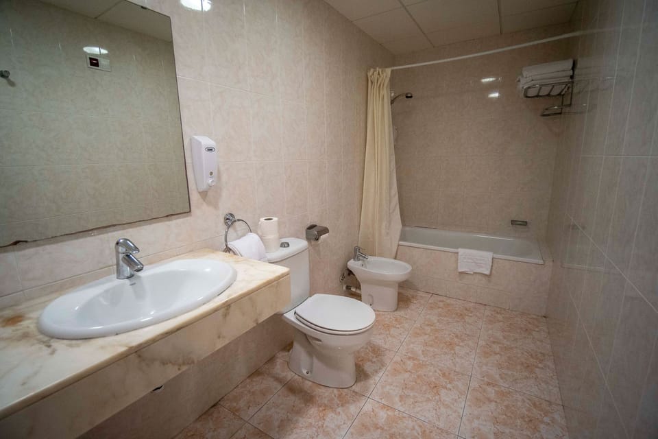 Bathtub, bidet, towels, soap