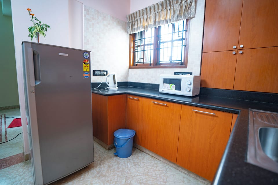 Luxury Apartment | Private kitchen | Fridge, microwave, oven, cookware/dishes/utensils