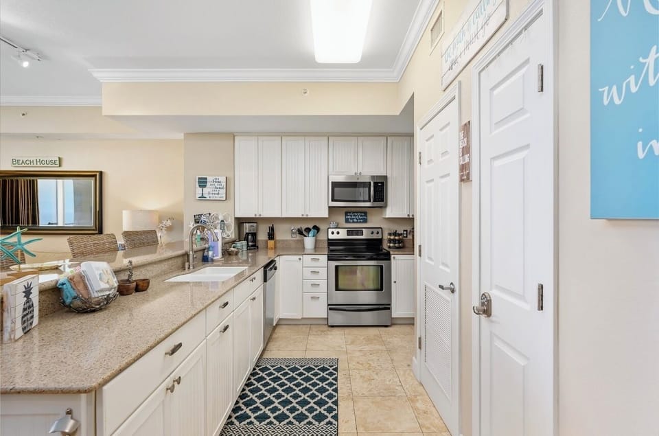 Fully stocked kitchen.