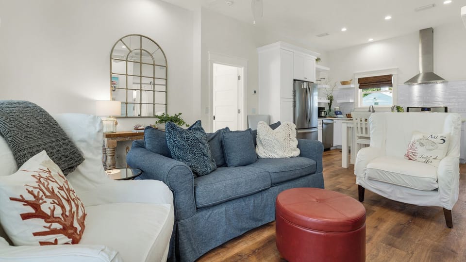 House, Multiple Beds, Patio, Garden View (Bijou by the Sea) | Living area | Fireplace