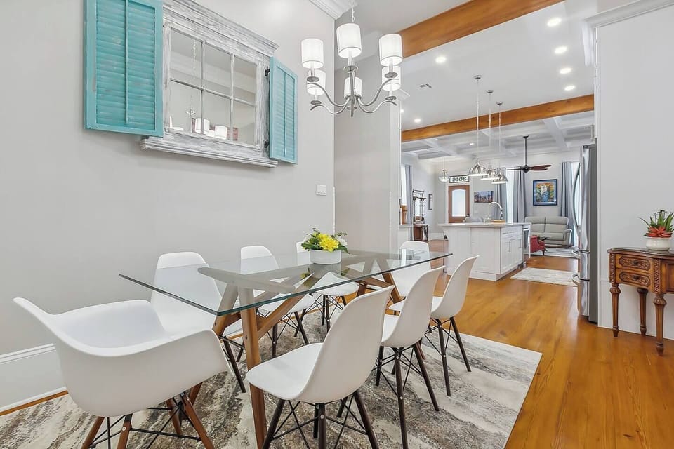 Dining area with seating for eight.