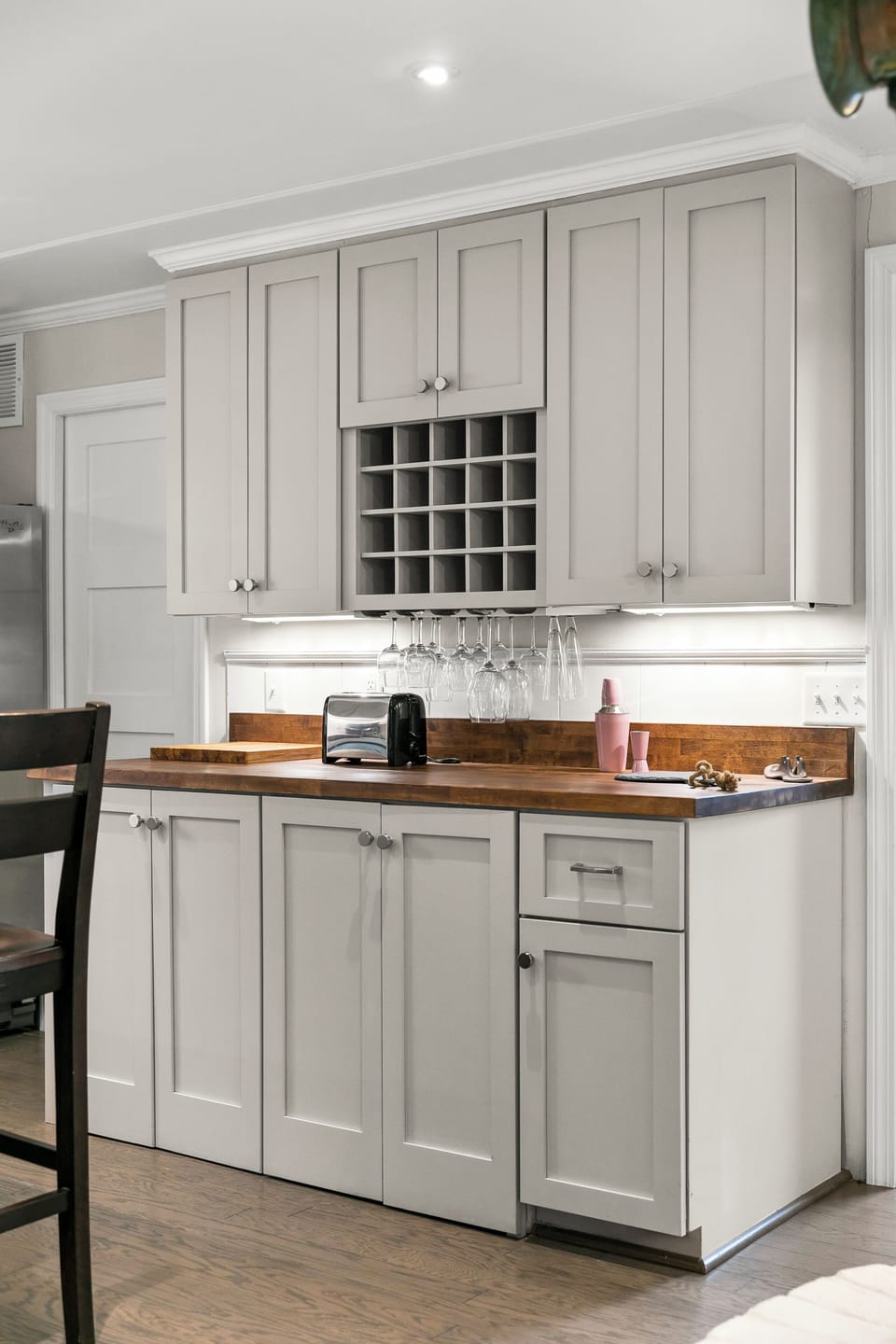 The lower cabinets hide our washer-dryer! Efficient use of space, right??
