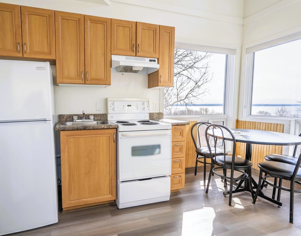 Family Apartment, 1 Bedroom, River View | Private kitchen | Fridge, microwave, coffee/tea maker, dining tables