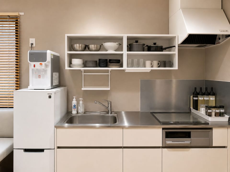 Espresso maker, coffee/tea maker, shared fridge, shared microwave