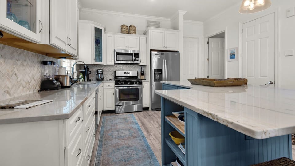 House, Multiple Beds, Patio, Garden View (Our Blue Haven) | Private kitchen | Coffee/tea maker