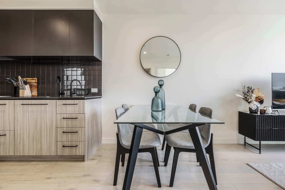 Contemporary dining space with seating for four, perfect for shared meals
