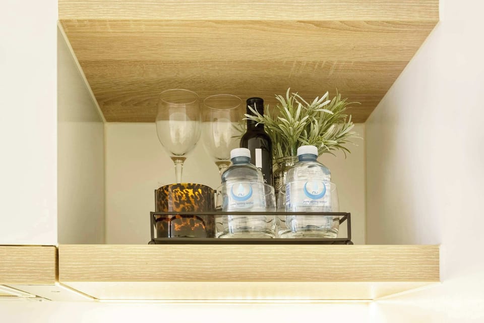 Modern accents and greenery add a touch of elegance and warmth
